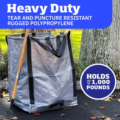 DURASACK Heavy Duty Home and Yard Bags 48-Gallon Reusable Self-Standing Lawn and Leaf Bags Garbage Can with Reinforced Handles, Gray