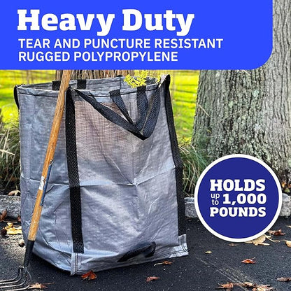 DURASACK Heavy Duty Home and Yard Waste Bag 48-Gallon Woven Polypropylene, Reusable Lawn and Leaf Garden Bag with Reinforced Carry Handles, Pop-Up Self-Standing Garbage Can, Gray