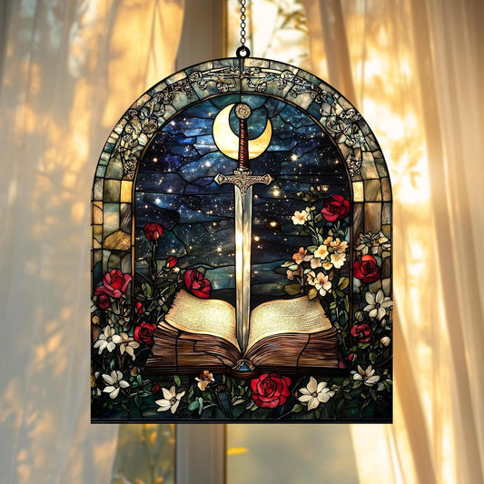 Kight Book Flower Acrylic Suncatcher Leaves Window Hanging Flower Home Decor for Lover Gift Mom