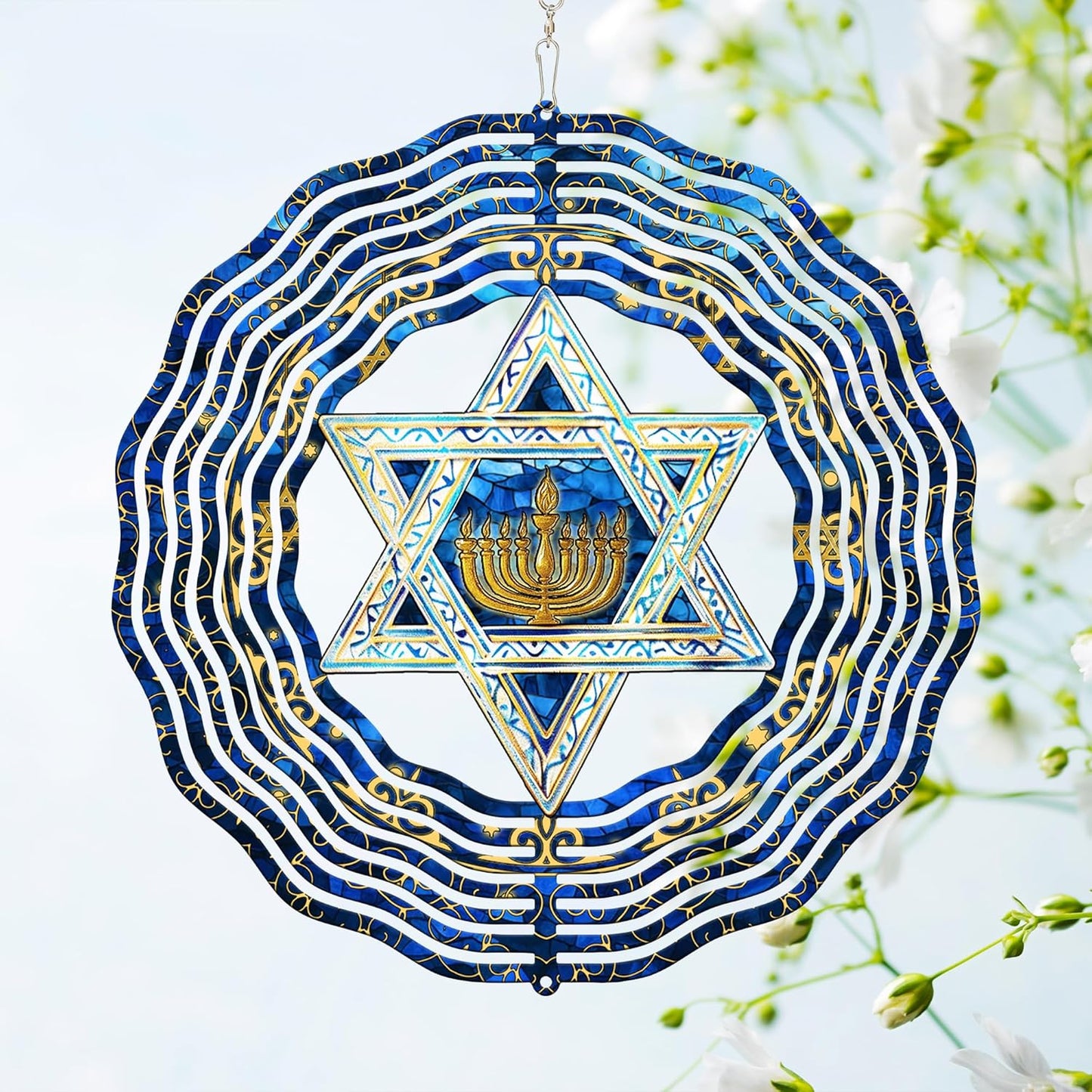 FLAGWIX Christmas Hanukkah Gifts for Women Men - Star of David 3D Stainless Steel Wind Spinners Outdoor 12in- Christmas Hanukkah Decorations, Hanging Wind Spinners Garden Decor, Religious Jewish Gifts