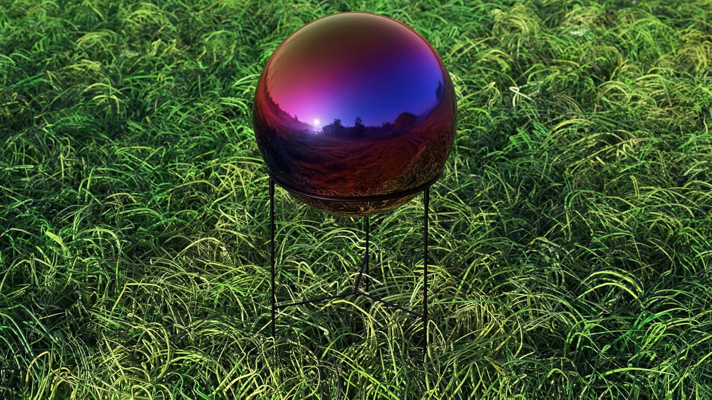 Lulu Decor, Rainbow Stainless Steel Gazing Mirror Ball Size 14 with Stand