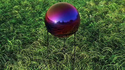 Lulu Decor, Rainbow Stainless Steel Gazing Mirror Ball Size 14 with Stand