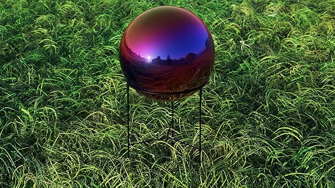Lulu Decor, Rainbow Stainless Steel Gazing Mirror Ball Size 12 with Stand