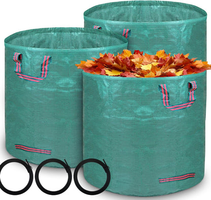 Reusable yard waste bags. 72-gallon large leaf bags(3-pack) Heavy-duty yard garden bag. Leaf bags with 4 handles that can stand upright. Great for collecting leaves and grass clippings