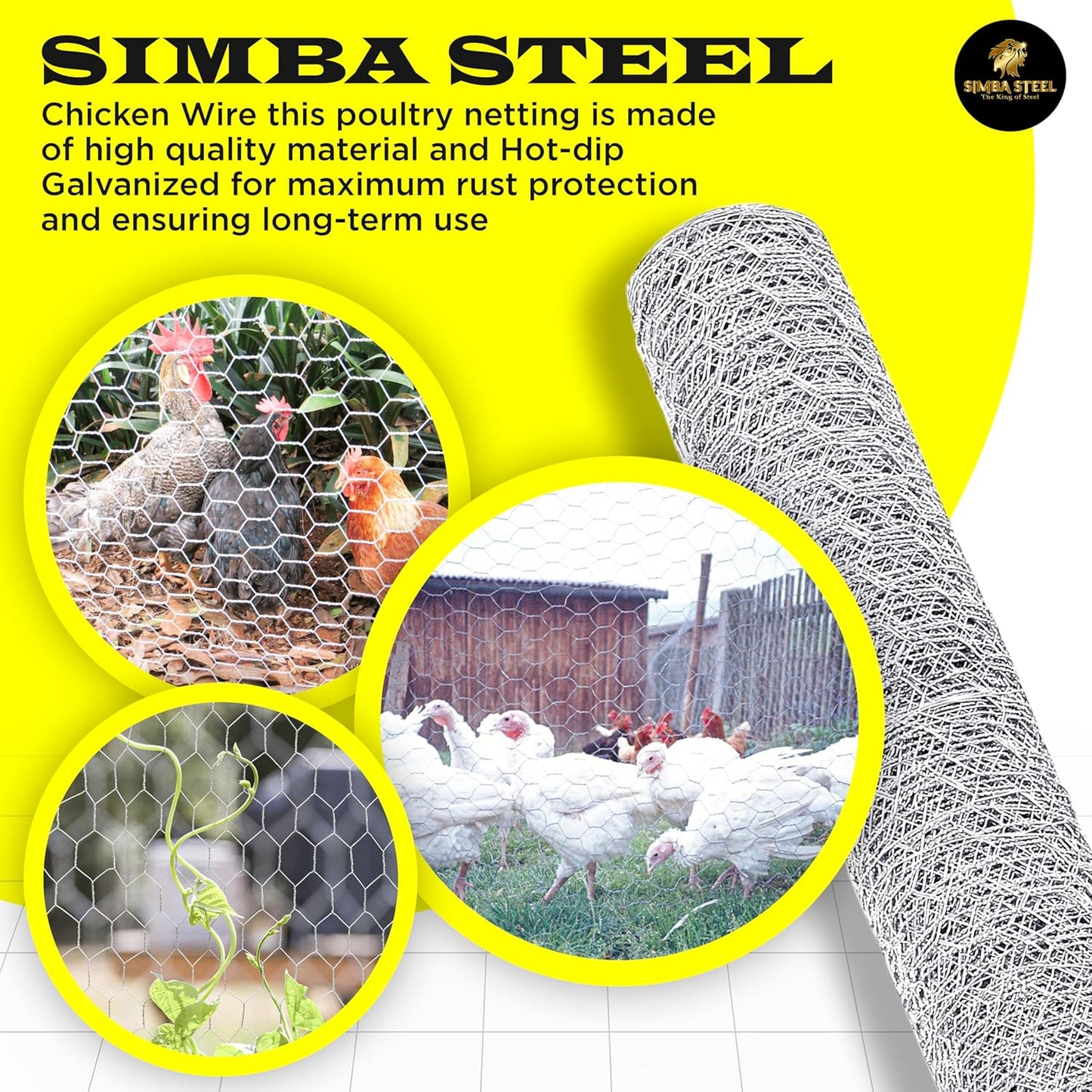 Chicken Wire 36 in x 200 FT x 2” Mesh x 20GA | Poultry Wire Netting | Hot Dipped Galvanized | Chicken Coop, Rabbit Cage, Fence Barrier (36 x 200 x 2)