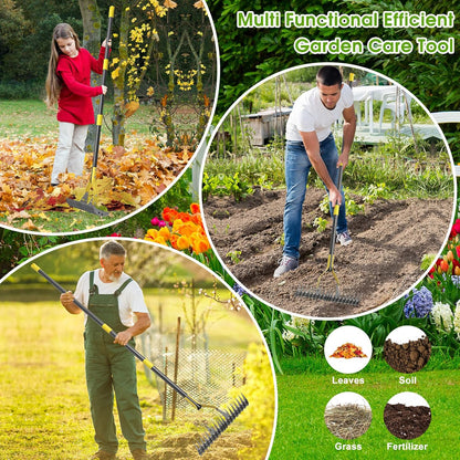 Thatch Rake 4.5FT Heavy Duty Metal Dethatcher Rake with Adjustable Long Handle 19-Tine 15” Wide Lawn Yard Garden Tool for Cleaning Dead Leaf Grass Loosing Soil