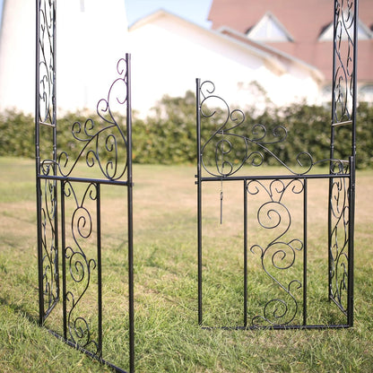 Steel 7'5'' High x 4'2'' Wide Garden Arch with Gate, Garden Arbor for Various Climbing Plant, Outdoor Garden Lawn Backyard