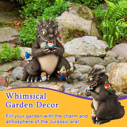 Garden Decor Statue, Dinosaur Eating Gnomes Garden Statues Outdoor Decor, Funny Monster Gnome Figurine Outside Clearance for Patio Yard Decorations Gift