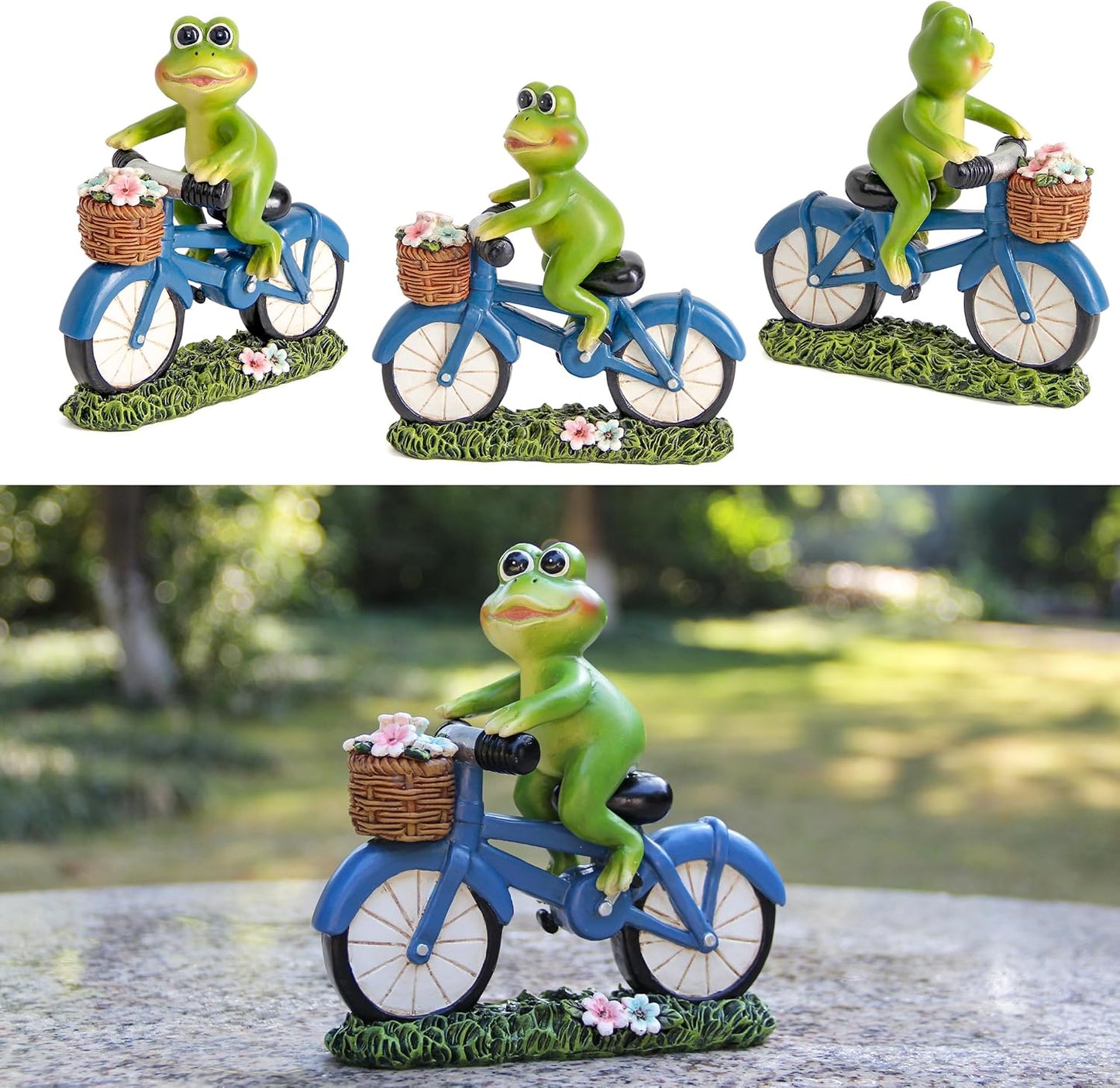 Garden Statues Outdoor Frog Decor Cute Frog Ride Bike Decorations for Outside Home Decor Frogs Figurines Gifts for Patio Yard Lawn Gardening Gift for Women (Green)