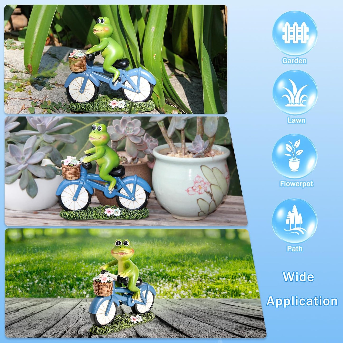 Garden Statues Outdoor Frog Decor Cute Frog Ride Bike Decorations for Outside Home Decor Frogs Figurines Gifts for Patio Yard Lawn Gardening Gift for Women (Green)
