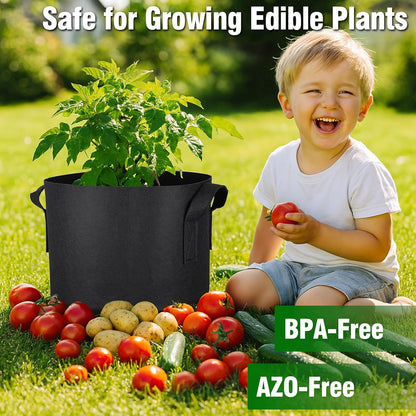 PHYEX 12-Pack 5 Gallon Grow Bags, Heavy Duty Fabric Pots with Handles, Reusable Plant Bags for Vegetable, Herbs & Flowers, BPA-Free, Breathable, Durable