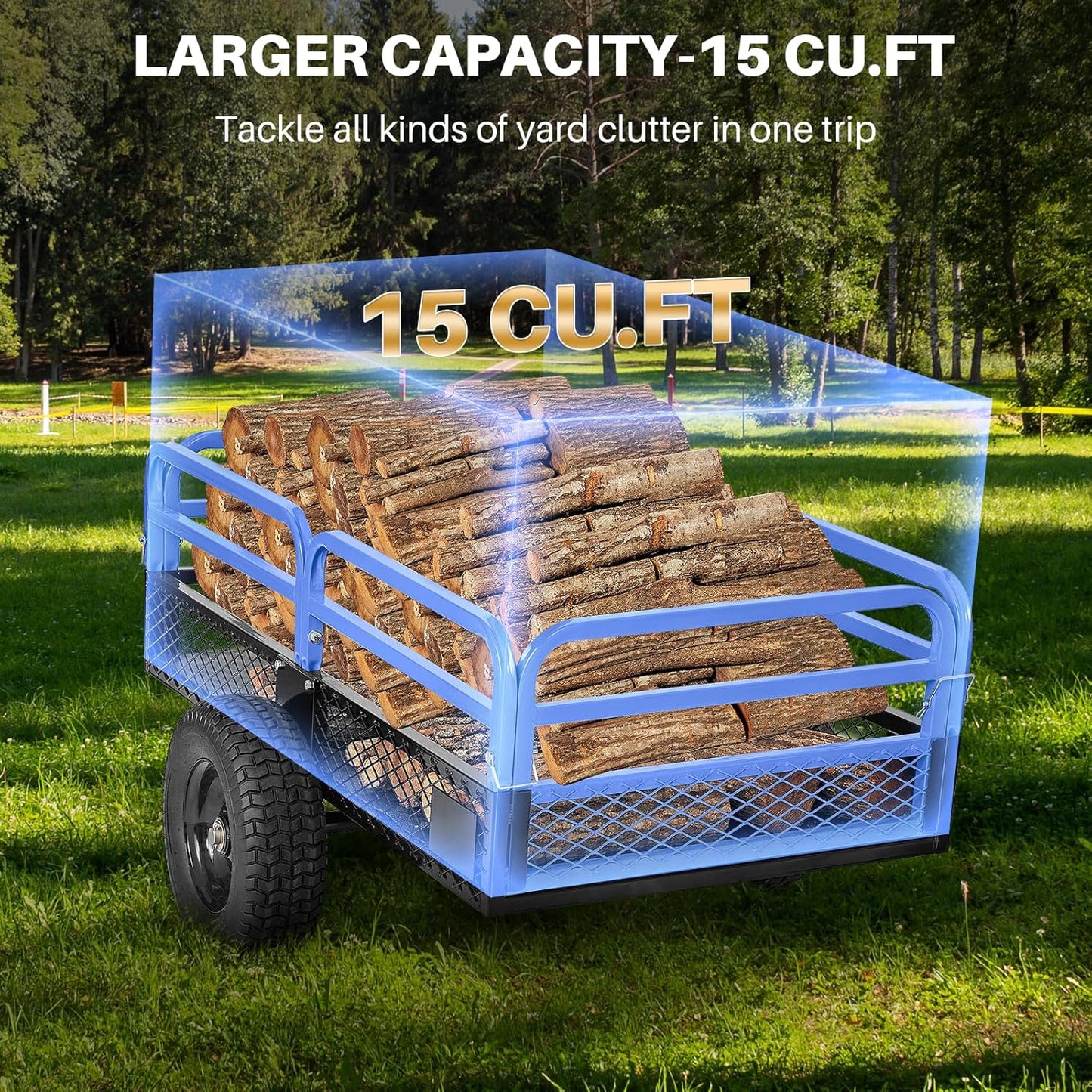 Heavy Duty Steel ATV Dump Trailer, 1500-Pound Load Capacity, Tow Behind Dump Cart Garden Trailer, with Removable Sides and 2 Tires, for Mowers, Tractors, ATV, UTV