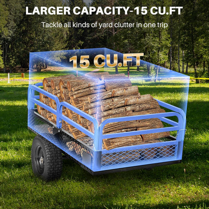 Heavy Duty Steel ATV Dump Trailer, 1500-Pound Load Capacity, Tow Behind Dump Cart Garden Trailer, with Removable Sides and 2 Tires, for Mowers, Tractors, ATV, UTV