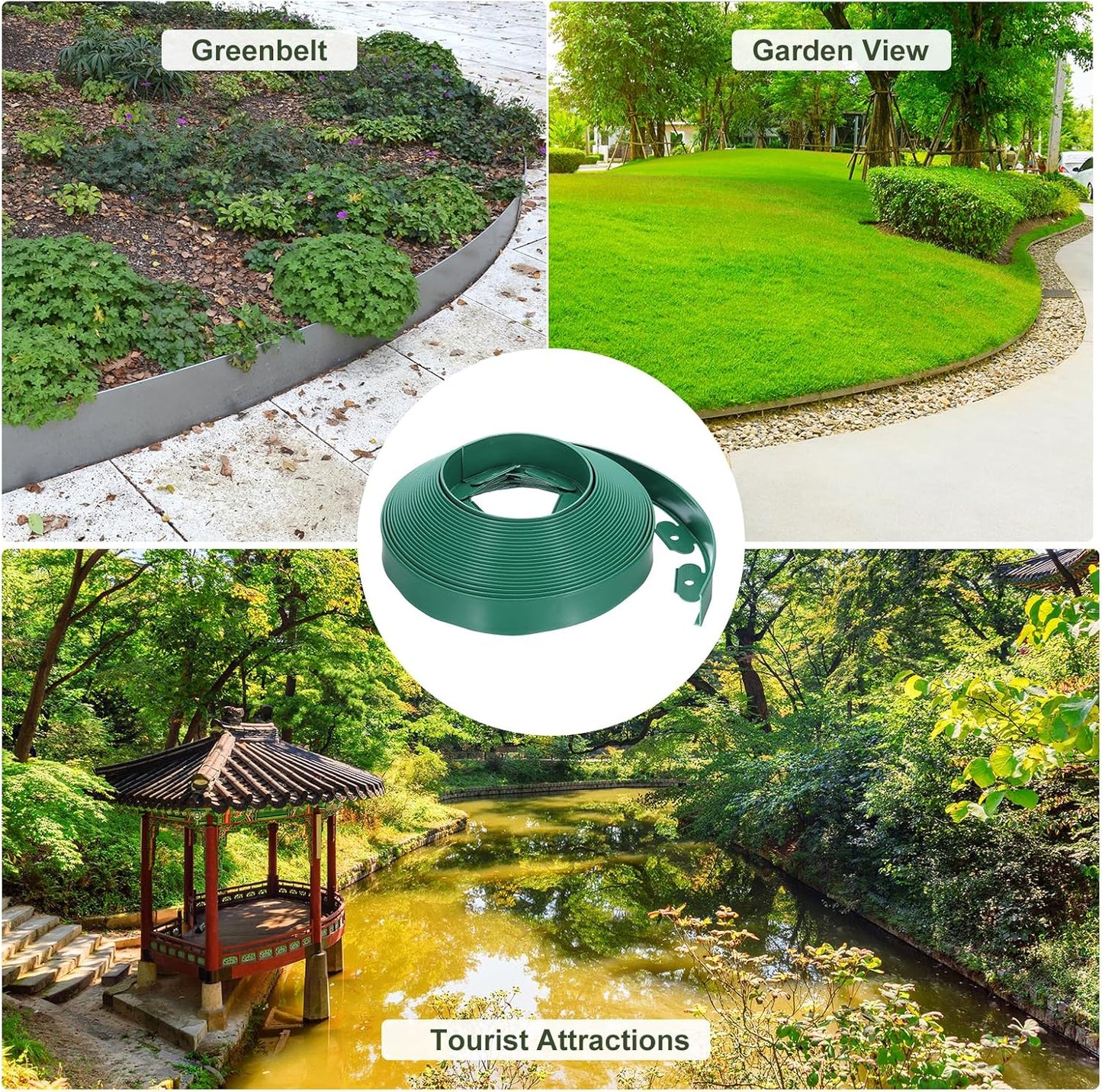 uxcell Landscape Edging, 1Pcs 60FT x 2" - No Dig Garden Edging Kit with 54 Stakes, Landscape Edging Border for Garden Lawn Flower Bed Yard Grass (Green)