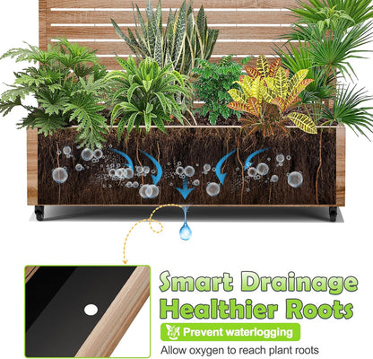 15.7"×70.9"×47.2" Metal Raised Garden Bed with Trellis and Wheels - Tall Trellis Planter Box for Climbing Plants, Vegetables & Vines - Outdoor Privacy Planters for Patio (Cut Oak Grain)