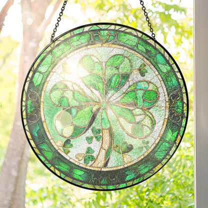 FLAGWIX Christmas Irish Gifts for Women Men - 100% Stained Glass Hanging Suncatcher 8 in - Birthday Christmas Irish Decorations for Family Friends, Shamrock Home Decor, St Patricks Day Decorations