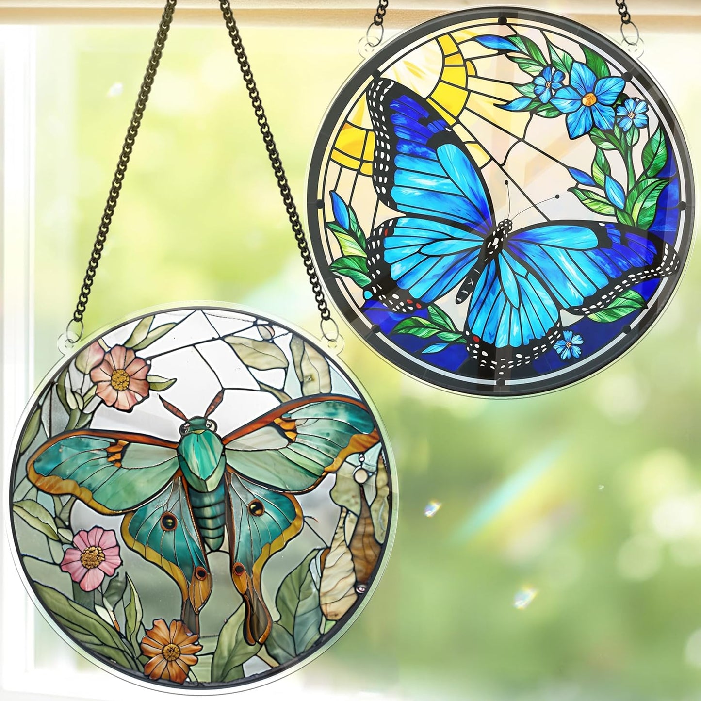 2 Luna Moth Butterfly Acrylic Suncatcher, Art Decor for Home, Suncatcher for Window Hanging, Indoor, Garden, Housewarming, Gift for Mom, Grandma, Women, Friend, Bird Lover SCB-A6-B5