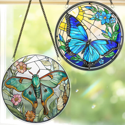 2 Luna Moth Butterfly Acrylic Suncatcher, Art Decor for Home, Suncatcher for Window Hanging, Indoor, Garden, Housewarming, Gift for Mom, Grandma, Women, Friend, Bird Lover SCB-A6-B5
