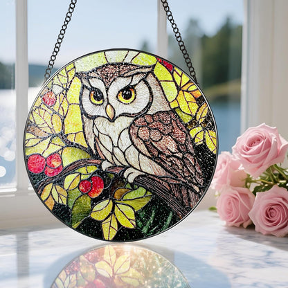 Stained Glass Window Hanging, 8 Inch Owl Suncatcher Stained Glass Ornament, Suncatchers for Windows Hanging, Sun Catchers Indoor Window, Owl Gifts, Gifts for Bird Lovers, Mom Gift