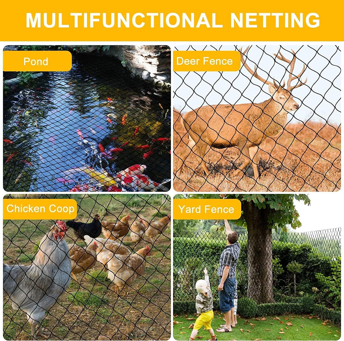 100'x100' Bird Netting for Chicken Coop, Heavy Duty Nylon 1" Mesh Poultry Netting Chicken Nettings Roof Hawk, Aviary Nettings Deer Fence Garden Net for Fruits Trees Plant