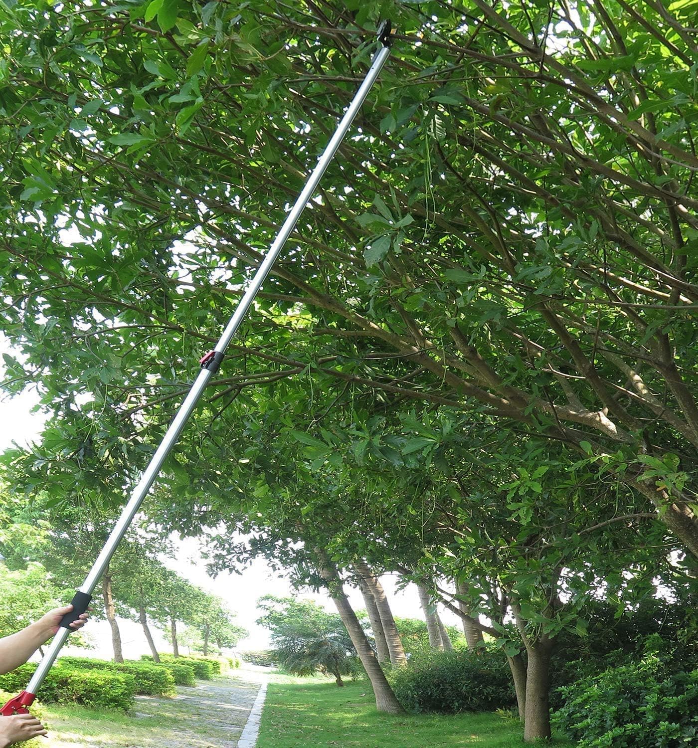 7.6-13 Foot 2 Sections Extendable Tree Trimmers with 4 Nodes Adjustment, Cut and Hold Pruners, Long Reach Pole Saw Pruning Shears, Telescopic Fruit Picker, Branch Clippers Garden Bypass Loppers
