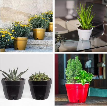 Santino ASTI 7.9 Inch Self Watering Planters Menthol/White (Set of 3) for Indoor Plants - Premium Quality Modern Plastic Pot w/Water Level Indicator for All House Plants, African Violets and Dahlias
