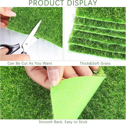 Elcoho 18 Pieces Fake Grass for Crafts Fairy Garden 6 x 6 Inches Artificial Garden Grass for Miniature Ornament Dollhouse DIY Decoration