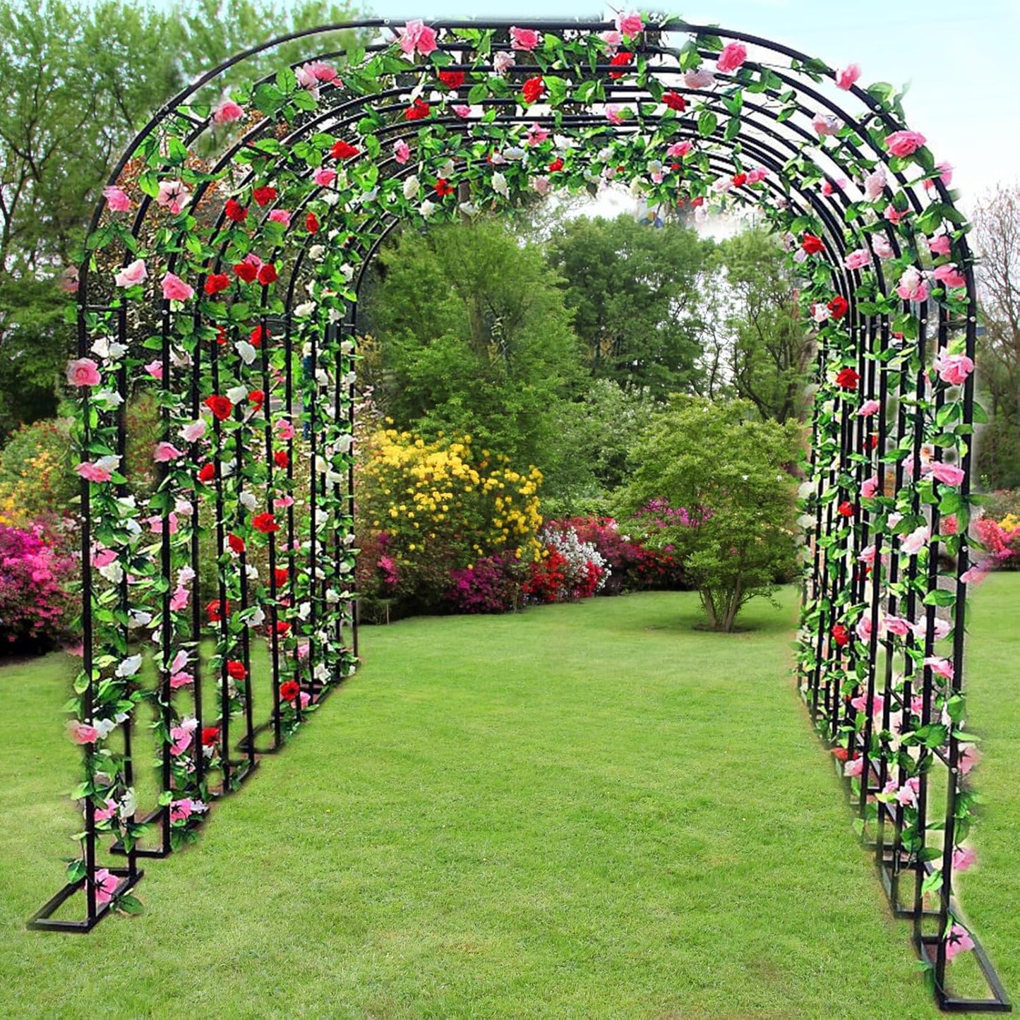 Gigicloud 9.8ft x7.2ft Garden Arch Arbor, Garden Trellis for Climbing Plants Metal Pergola Arbor Wedding Arches for Ceremony for Wedding Ceremony Party Rose Lawn Courtyard Patio Black