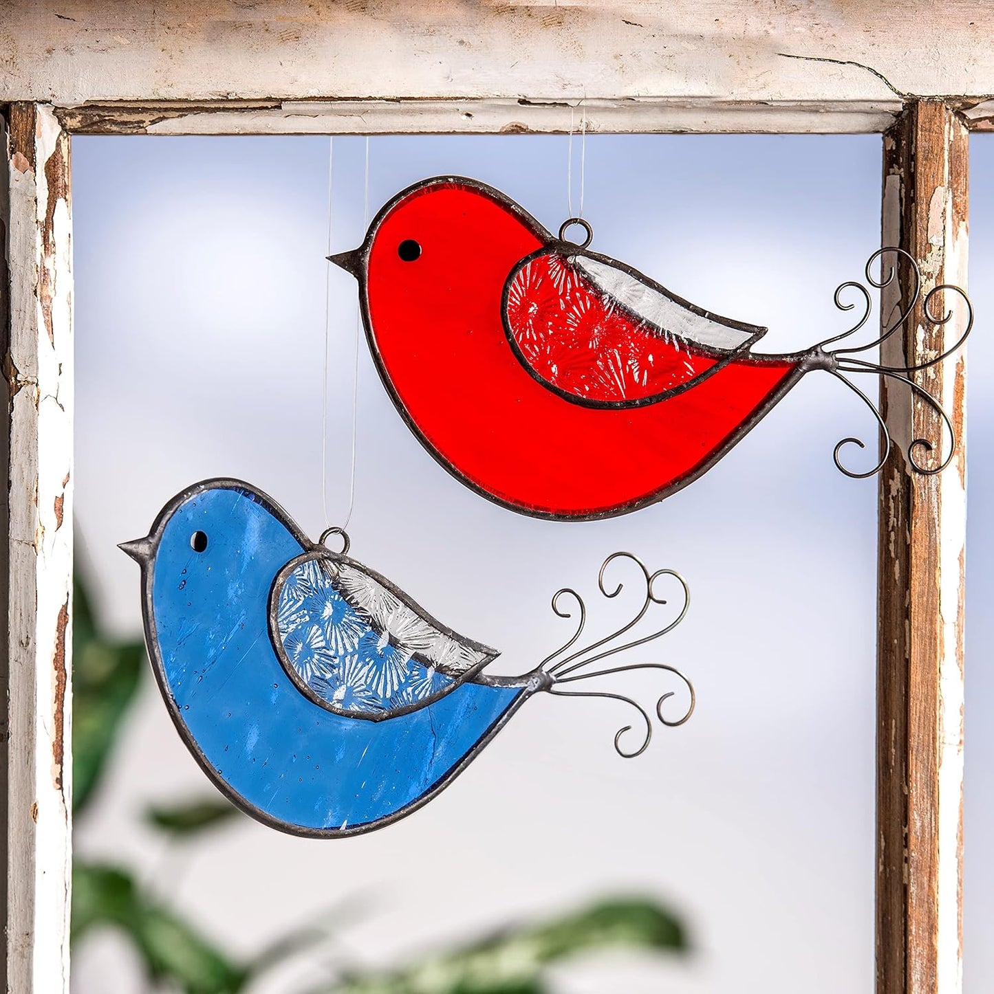J Devlin Glass Red Bird Window Ornament Suncatcher 310