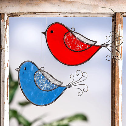 J Devlin Glass Red Bird Window Ornament Suncatcher 310