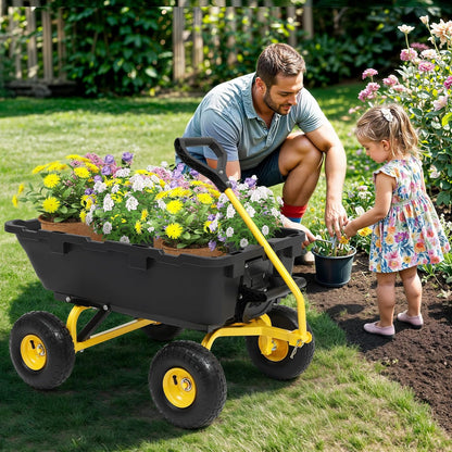 800lb Garden Dump Cart,Utility Wagon Wheelbarrows with Quick-Release System&4 Pneumatic Tires,Heavy Duty Yard Dump Wagon with Steel Frame for Yard,Farm,Garden and Christmas Hauling (Yellow)