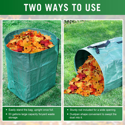 CAMPFIRE 2 Pack 53 Gallon Reusable Yard Waste Bags, Collapsible Dustpan-Type Garden Leaf Bags For Lawn Debris,Leaf Collector,Lawn And Leaf Trash Bags