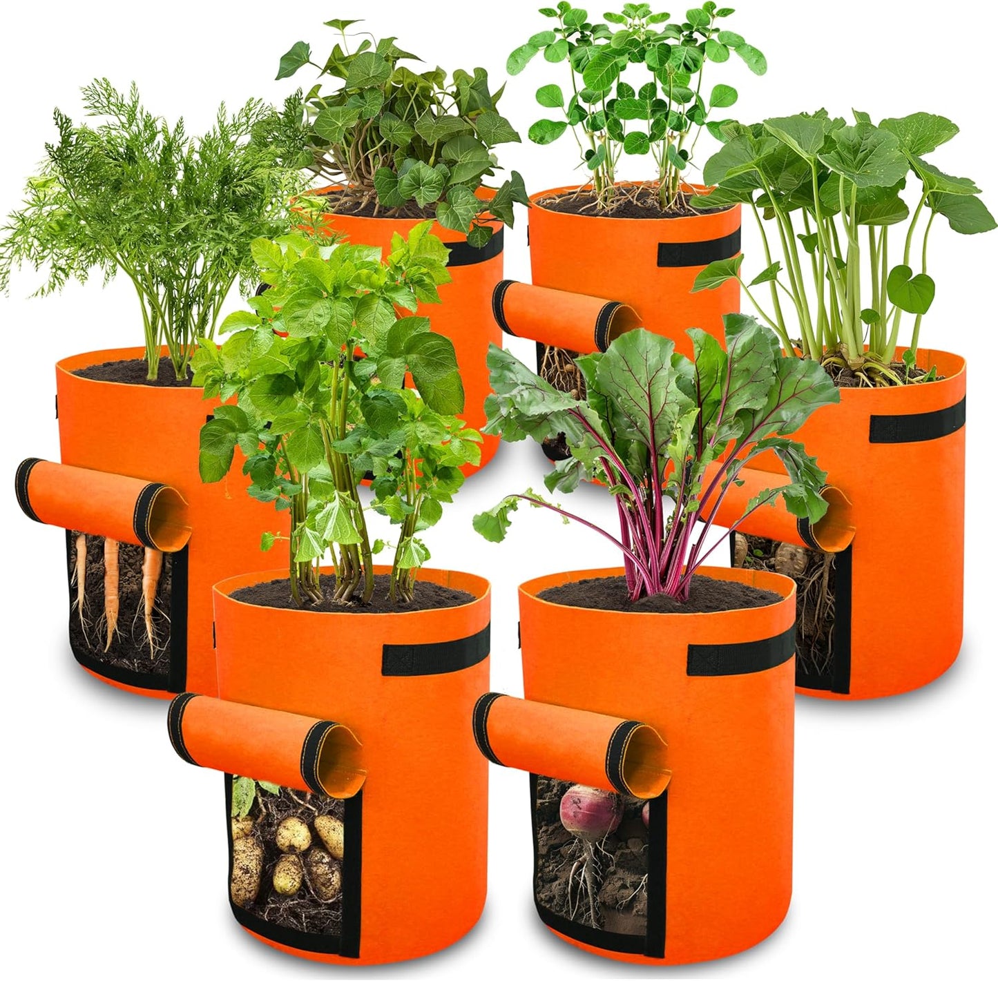 Gardzen 6 Pack BPA-Free 10 Gallon Vegetable Grow Bags with Access Flap and Handles, Suitable for Planting Potato, Taro, Beets, Carrots, Onions, Peanut