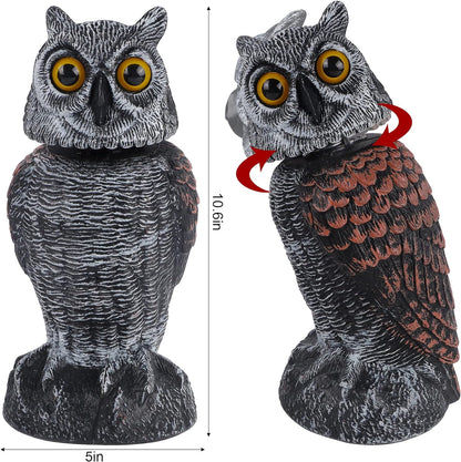 Hausse 2 Pack Bird Scarecrow Fake Owl Decoy Sculpture, Rotating Head Plastic Owl Bird Deterrents, 10.6 Inch Height Nature Enemy Horned Pest Repellent for Outdoor Garden Yard