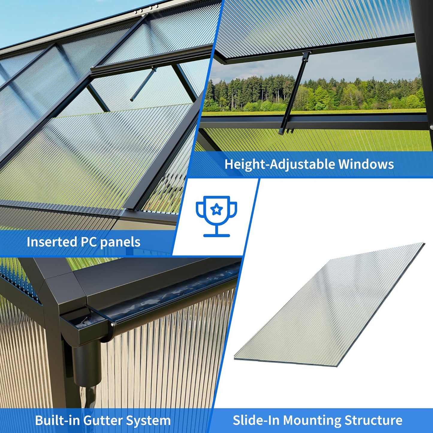 WKM 5.8x9.2 FT Greenhouse for Outdoors, Quick-fit Structure Green House with Window for Ventilation, Aluminum Greenhouse for Garden Backyard, Black
