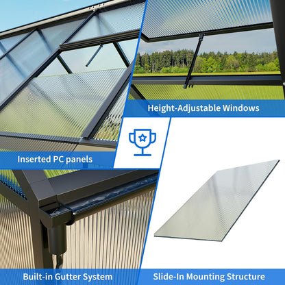 WKM 8x10 FT Greenhouse for Outdoors, Quick-fit Structure Green House with Window for Ventilation, Aluminum Greenhouses for Garden Backyard, Black