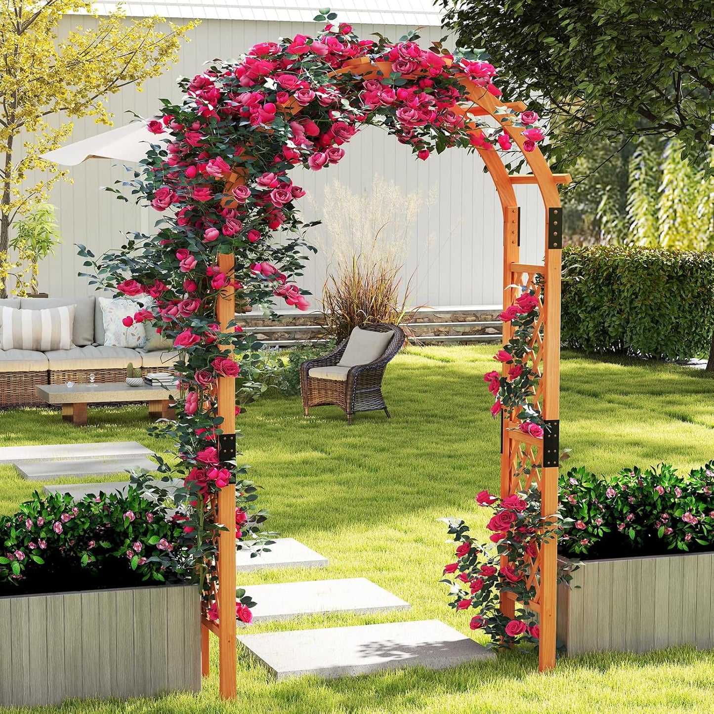Moccha 7.7 FT Garden Arbor, 93" Wood Arbor Trellis for Climbing Plants, Rose, Ivy, Outdoor Archway Pergola, Solid Wood Backdrop Stand, Garden Arch for Lawn Patio Bridal Party Pathway Ceremony Wedding