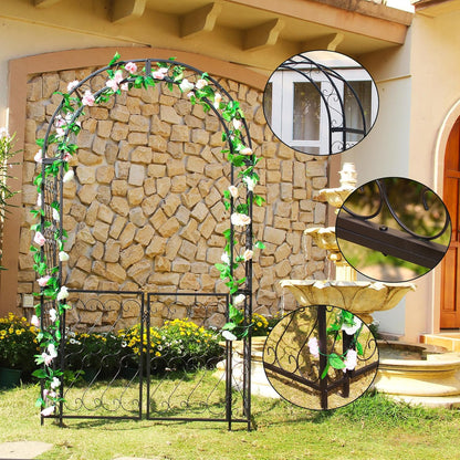 SCENDOR Heavy-Duty Arbor with Gate 48.8" W x 83.5" H, Iron Arch Trellis Arbor Archway for Climbing Plants Roses Vines Support Rack, Outdoor Lawn Backyard Patio Wedding Party Ceremony Decoration