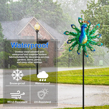 Outdoor Wind Spinner, 37" Metal Peacock Wind Spinner, Peacock Sculpture Garden Wind Spinners for Garden Yard Patio Decoration