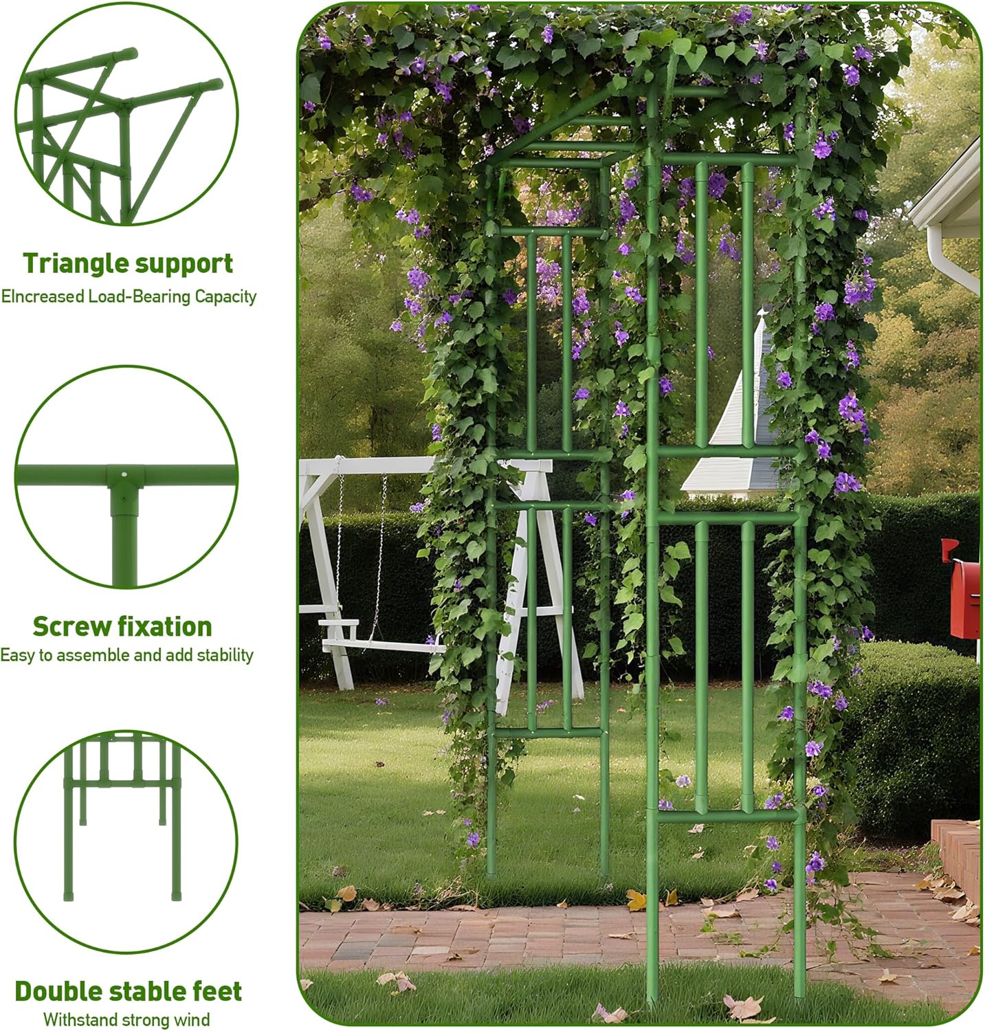Flat Top Garden Arch Trellis 11FT x 9FT, Super Large Arbor Trellis for Climbing Plants Outdoor 141.7in x 108in x 19.7in, Metal Garden Frame for Backyard, Lawn, Archway, Wedding Decoration, Patio Green