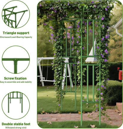Flat Top Garden Arch Trellis 11FT x 9FT, Super Large Arbor Trellis for Climbing Plants Outdoor 141.7in x 108in x 19.7in, Metal Garden Frame for Backyard, Lawn, Archway, Wedding Decoration, Patio Green