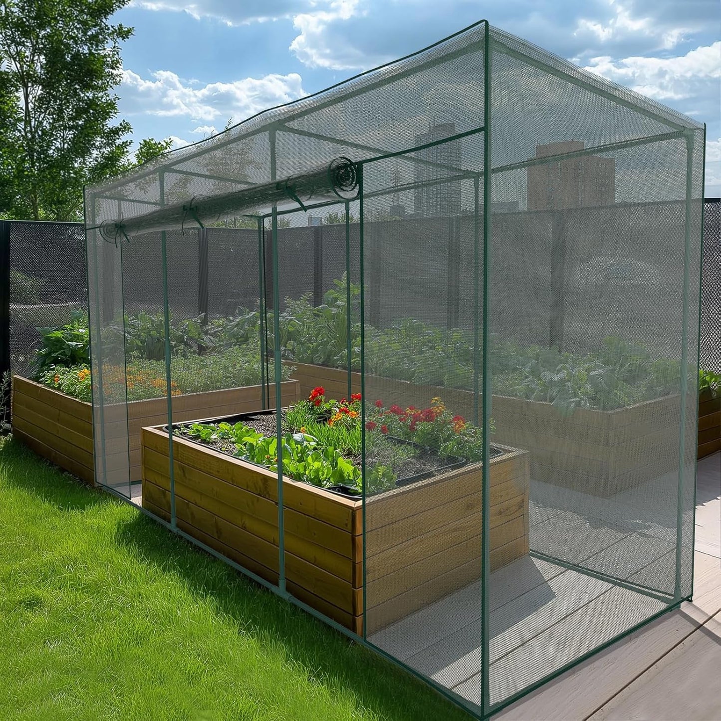 SUNYRISY Garden Plant Netting Crop Cage for Garden Raised Bed, 11.8 x 4 x 6 Ft Plant Cover Cage Protectors from Animal for Outdoor Plants with Frame and Zippered Door