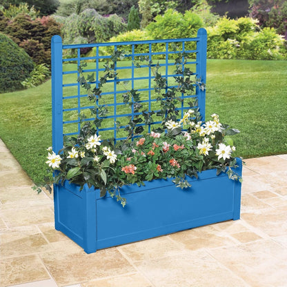 BrylaneHome Outdoor Freestanding Climbing Flower Plant Box with Trellis Planter Patio Deck Yard - Cornflower Blue