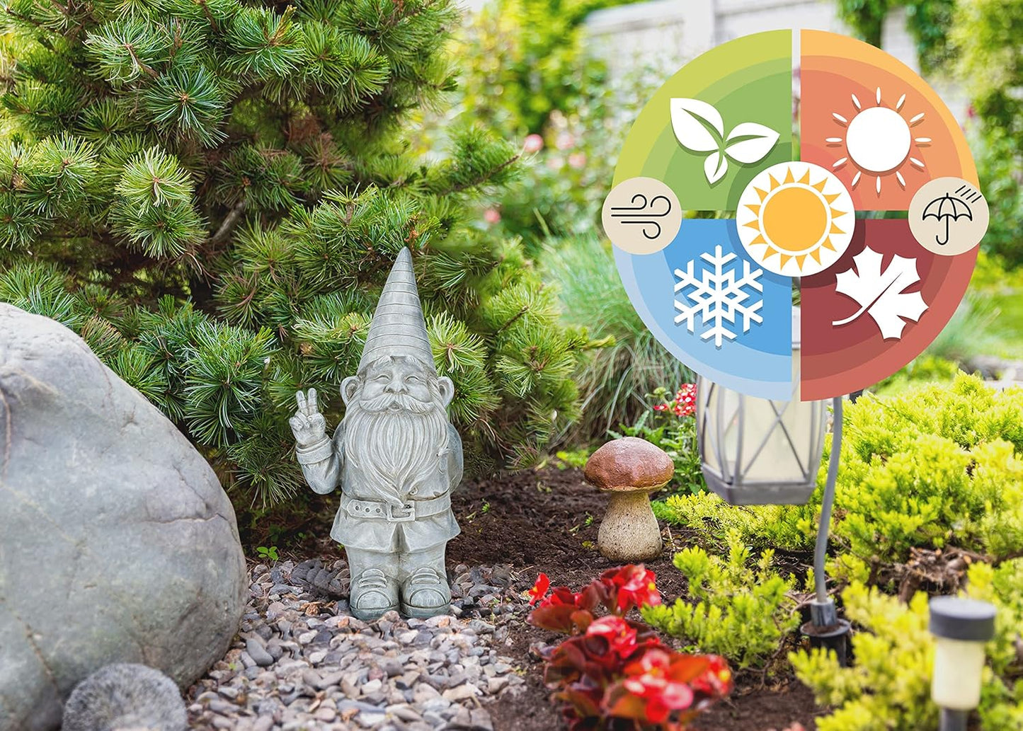 NAT & JULES Gnome 12 inch Resin Stone Garden Statue (Peace Gnome)