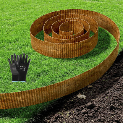 Velway Corrugated Metal Garden Edging - 6" H x 40Ft Sturdy Landscape Edging Border for Lawn, Flower Bed, Paver Edging and Garden Fence - Rusty