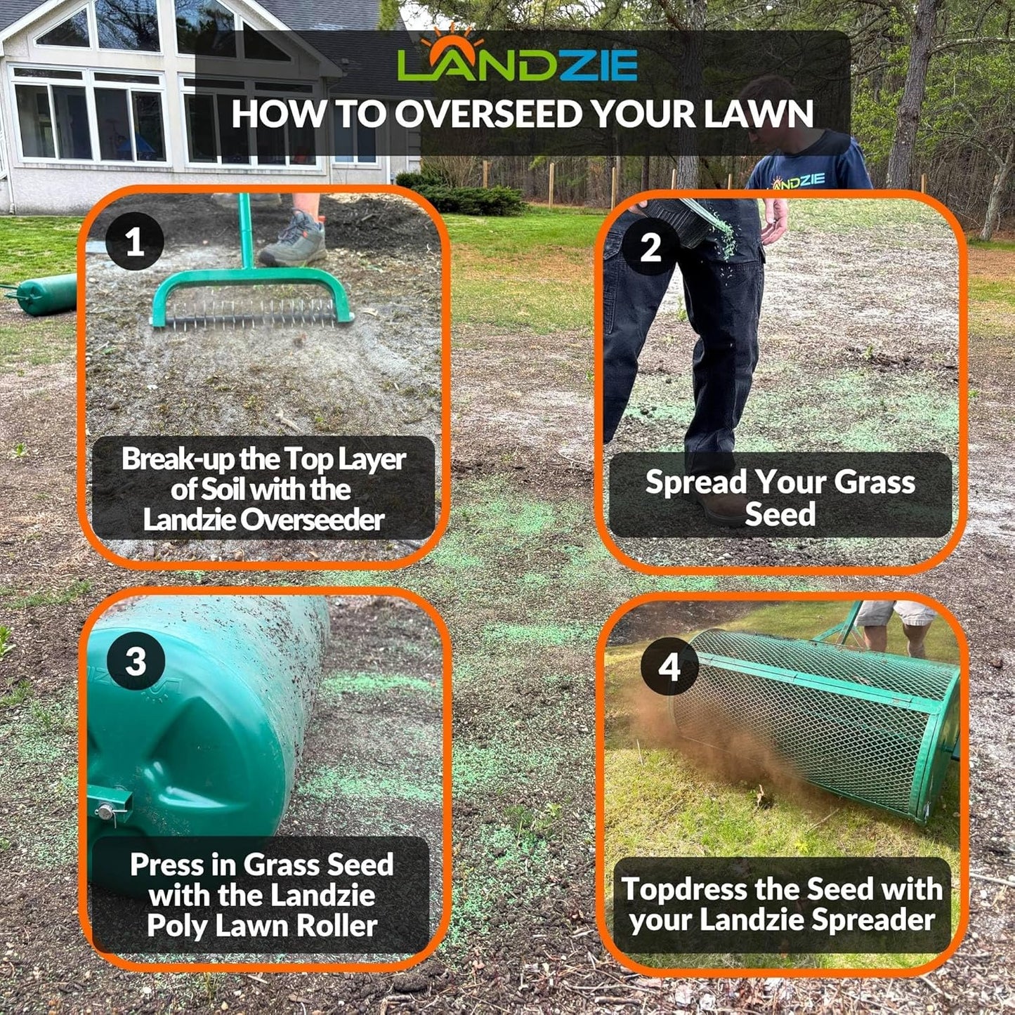 Landzie 36 Inch Poly Lawn Roller – 21.1 Gallon Heavy Duty Sod and Yard Roller for Boosting Seed to Soil Contact - Water Filled Barrel Presses in Grass Seed to Improve Germination - Lawn Flattener