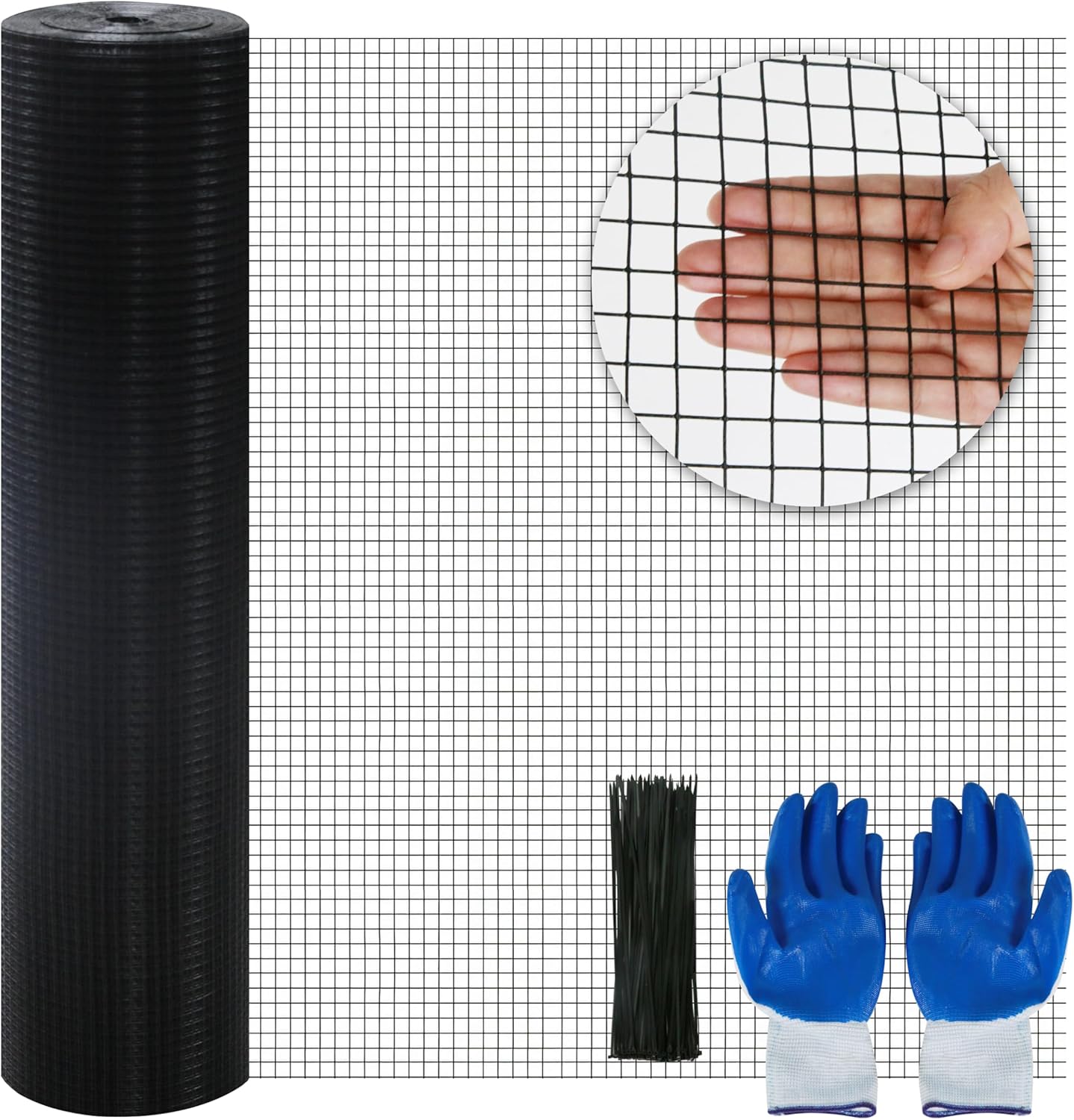 Sunnyglade Hardware Cloth, 1/2 Inch 48" x 100 ft Black Vinyl Metal Mesh Roll, 19 Gauges Chicken Wire Fence Roll, Welded Wire Fencing PVC Coated Wire Fence Rolls for Chicken Coop, Poultry (Black)