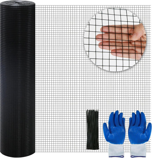 Sunnyglade Hardware Cloth, 1/2 Inch 48" x 100 ft Black Vinyl Metal Mesh Roll, 19 Gauges Chicken Wire Fence Roll, Welded Wire Fencing PVC Coated Wire Fence Rolls for Chicken Coop, Poultry (Black)