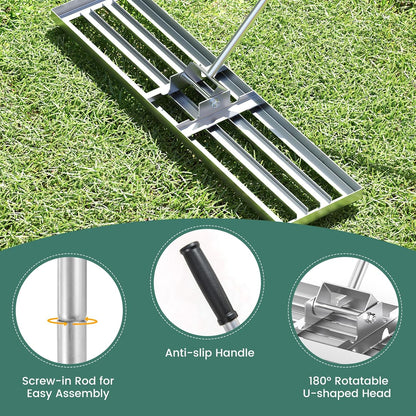 Goplus Lawn Leveling Rake, 42" x 10" Heavy Duty Level Lawn Tool w/ Ergonomic Handle for Soil, Effort-Saving Landscape Rake for Garden, Backyard, Golf Course, Farm, Pasture, Silver