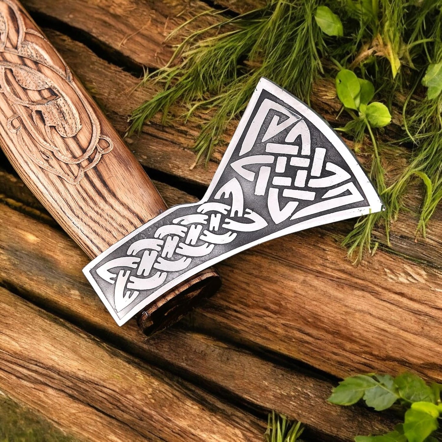 AX-7615 Custom Gift Forged Carbon Steel Viking Axe with Rose Wood Shaft, Viking Bearded Camping Axe